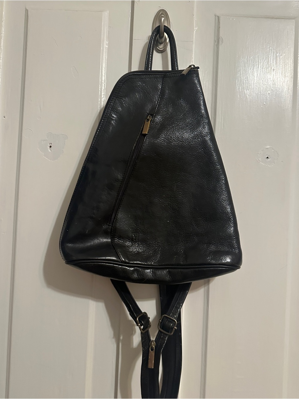 Classic Black Leather Sling Backpack/purse